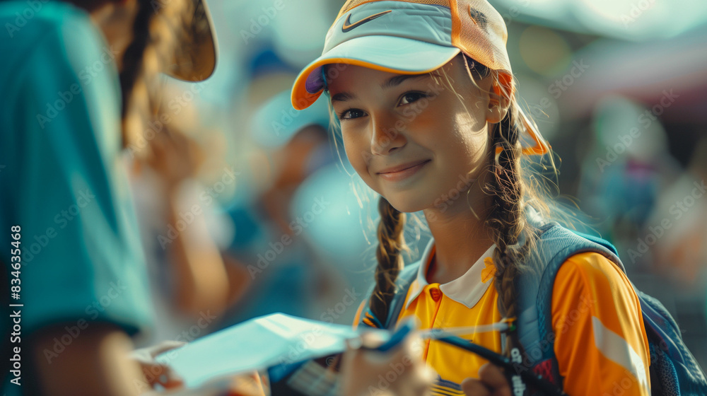 Young girl wearing hat holding piece of paper Young girl wearing hat holding piece of paper