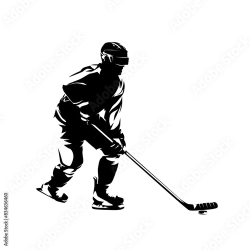 Ice hockey player, isolated vector silhouette, side view