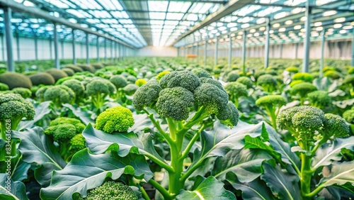 Hydroponic greenhouse cultivating bountiful broccoli blossoms for healthy nourishment, hydroponic, greenhouse, cultivation, broccoli, blossoms, healthy, nourishment, fresh, organic photo