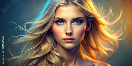 Generative portrait of a beautiful blonde woman against a gradient background, portrait, generative AI, beautiful, blond, woman, gradient, background, digital art, artwork, creativity