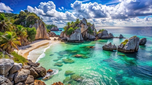 Tropical Mexican beach with stunning rock formations and clear turquoise water , Cabo San Lucas, Mexico, beach, rocks, ocean, waves, vacation, travel, destination, turquoise, scenic © Sanook