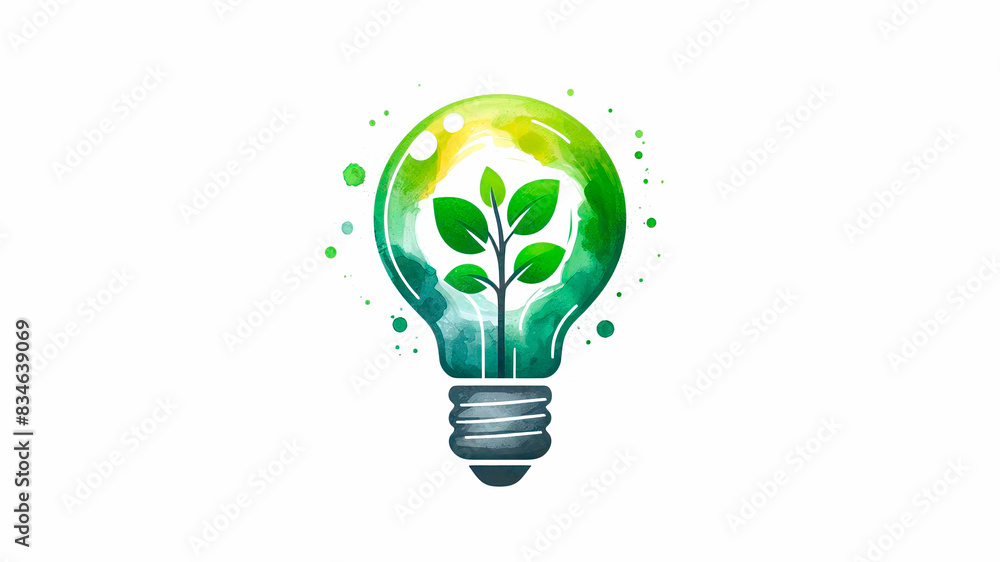 A delicate eco sprout in a light bulb, watercolor A delicate eco sprout in a light bulb, watercolor