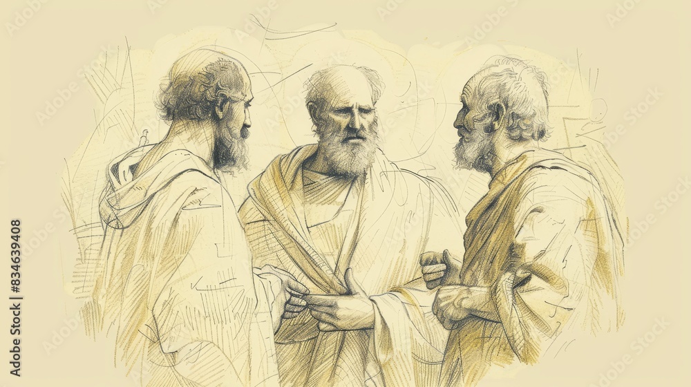 Fototapeta premium Faith, Love, Hope: 1 Thessalonians 1 Biblical Illustration Highlighting Thanksgiving, Conversion on Beige Background with Copyspace