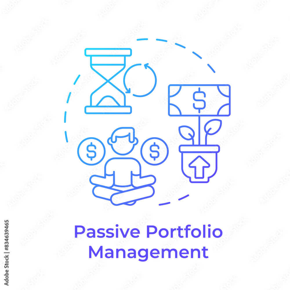 Passive portfolio management blue gradient concept icon. Long term investment. Income generation, money tree. Round shape line illustration. Abstract idea. Graphic design. Easy to use in infographic Passive portfolio management blue gradient concept icon. Long term investment. Income generation, money tree. Round shape line illustration. Abstract idea. Graphic design. Easy to use in infographic
