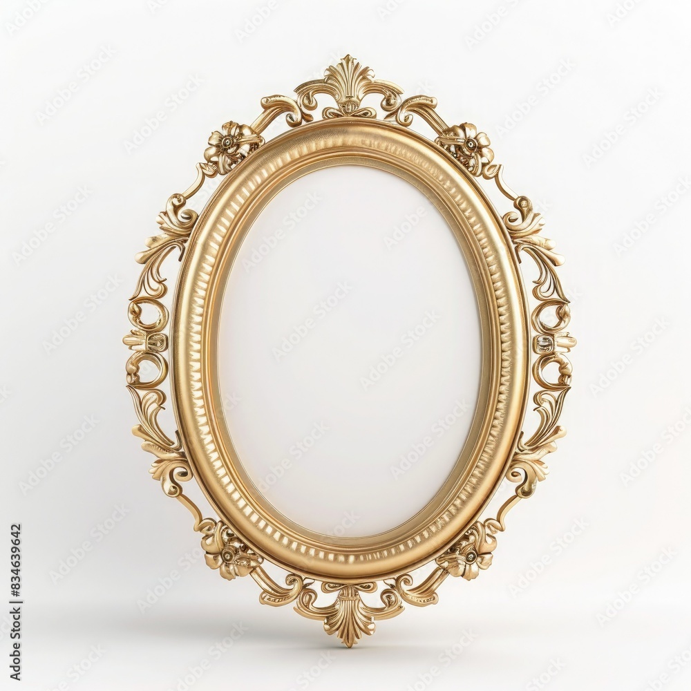 a gold - framed mirror casts a dark shadow on a white wall