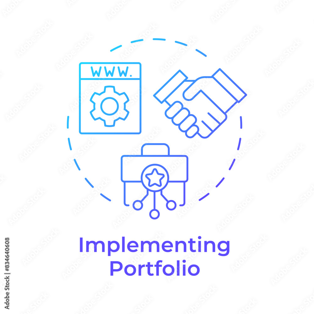 Implementing portfolio blue gradient concept icon. Business collaboration, investment. Round shape line illustration. Abstract idea. Graphic design. Easy to use in infographic, presentation Implementing portfolio blue gradient concept icon. Business collaboration, investment. Round shape line illustration. Abstract idea. Graphic design. Easy to use in infographic, presentation