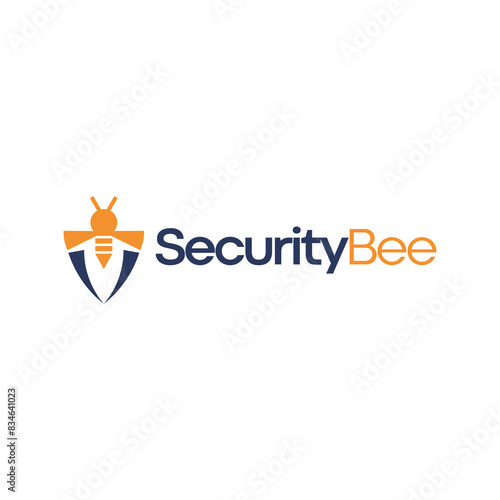 bee logo with abstract shield vector graphic and modern design for security brand identity