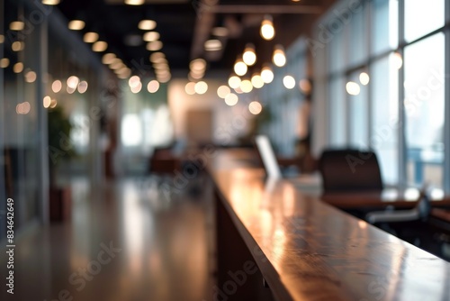 Wallpaper Mural Blurred empty open space office Abstract light bokeh at office interior background for design, AI generated Torontodigital.ca