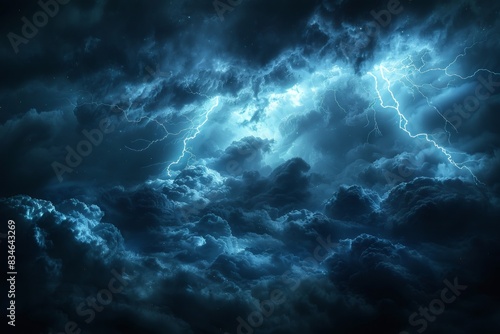 Lightning thunderstorm over the night sky.