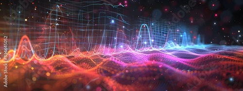 Vibrant 3D Rendering of Radio Waves at Different Frequencies Glowing in a Digital Environment
