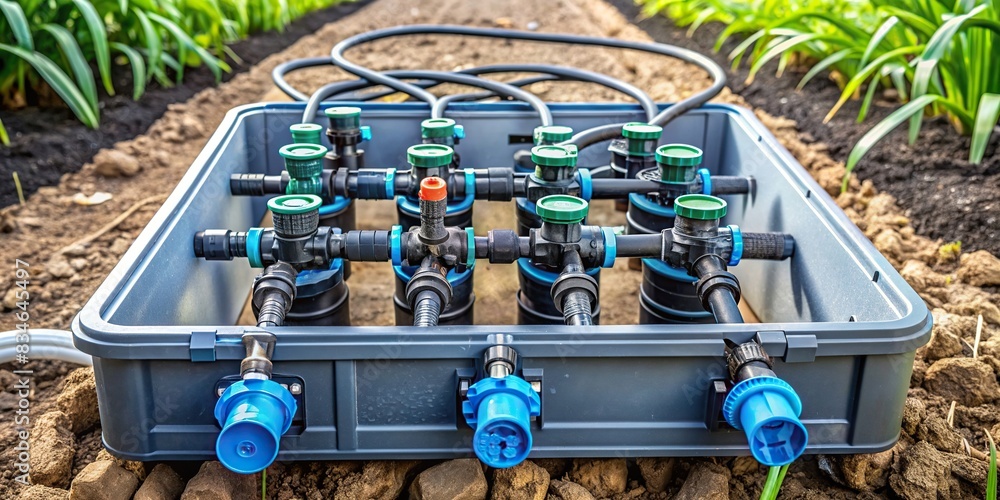 Drip irrigation valve box with multiple valves for efficient watering