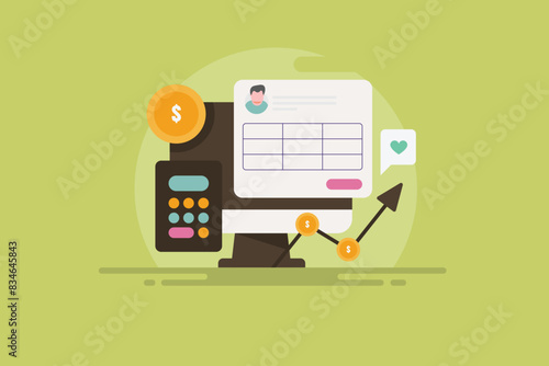 Business invoice, tax payment bill payment receipt accounting and financial calculation vector illustration.