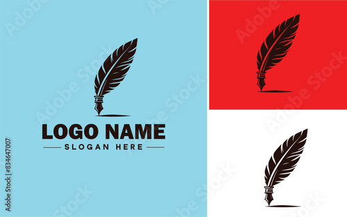 writing quill icon Pen Feather pen Quill pen flat logo sign symbol editable vector