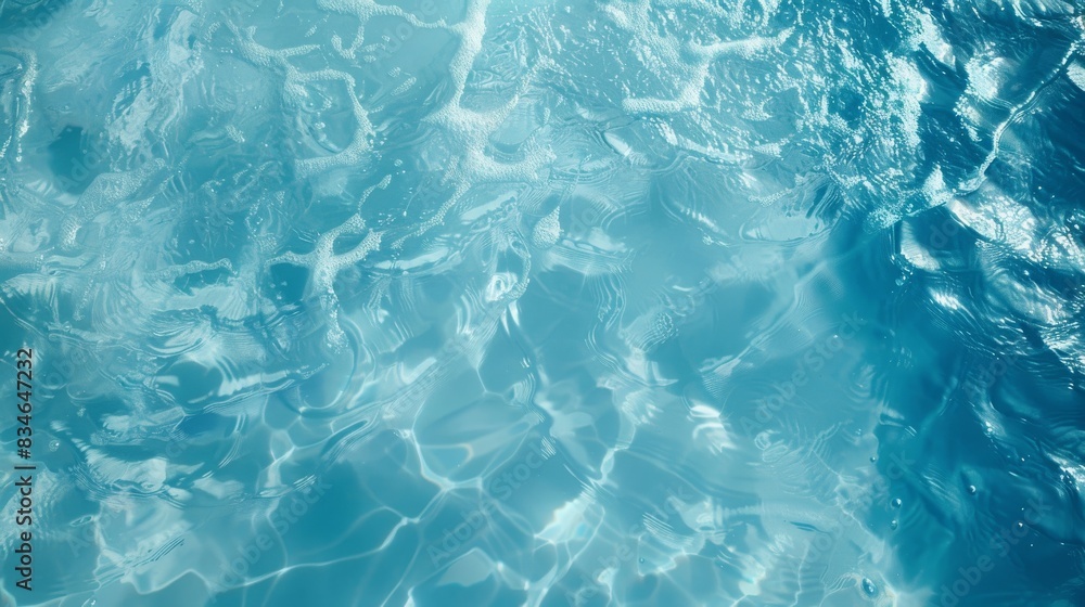 Fototapeta premium Blue water surface with bright sun light reflections background.