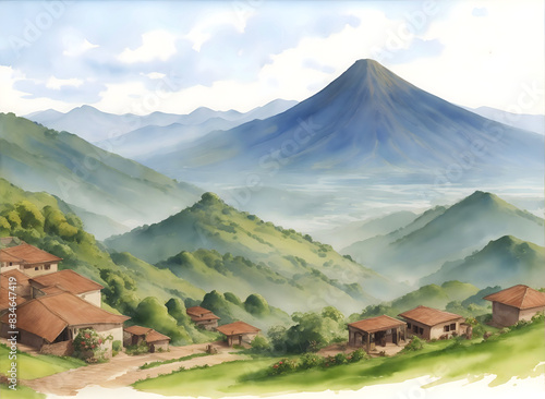 Mount Heha Burundi Country Landscape Watercolor Illustration Art