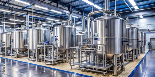 A modern biotech facility with large fermenters showcasing the cultivation of microorganisms for pharmaceuticals and biofuels , biotechnology, facility, fermenters, cultivation photo