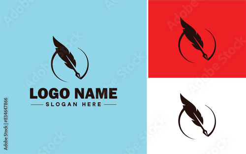 writing quill icon Pen Feather pen Quill pen flat logo sign symbol editable vector