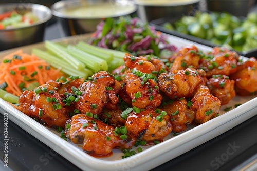 Buffalo Wings - Spicy buffalo wings with a side of celery and blue cheese dressing.