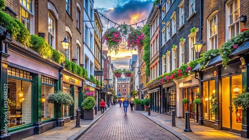 Luxury shopping street in Carnaby area, Soho, London , fashion, retail, high-end, designer, clothing, stores, luxury, shopping, street, Carnaby, Soho, London, exclusive, trendy, upscale
