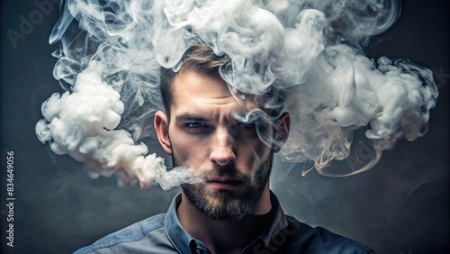 Man's face obscured by smoke cloud , obscured, face, smoke, cloud, mystery, hidden, obscured view, atmospheric, obscured identity, silhouette, obscured vision, obscured figure