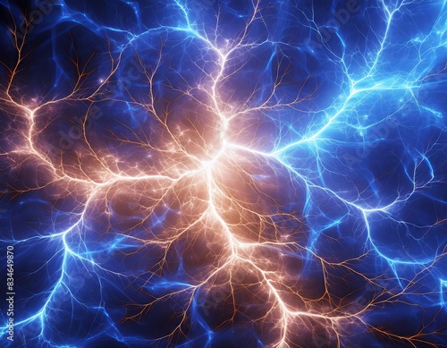 Blue lightning on a dark background, computer generated abstract background, 3D rendering