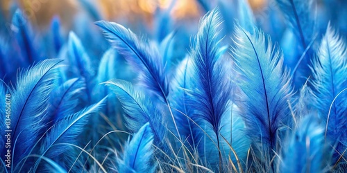 Abstract nature background of sapphire blue feathers and gray grass, feathers, grass, abstract, nature, texture, background, colorful, blue, sapphire, gray, vibrant, detailed, pattern photo