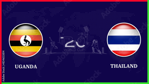 Uganda vs Thailand flag with world map use for women  t20 cricket world cup  template banner design.