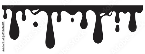 Dripping Paint molten splash, liquid flow abstract shape stain isolated on transparent background. Fluid trickle, border or stencil.