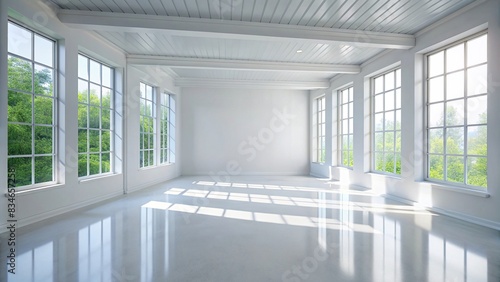 Empty white room interior with natural light streaming in, minimalist, modern, vacant, bright, blank, clean, simple, spacious, serene, interior design, architecture, white walls
