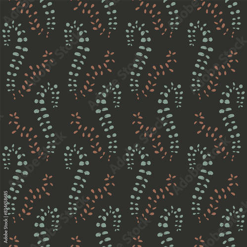 Ditsy seamless pattern with colorful leaves on black background (ID: 834658685)