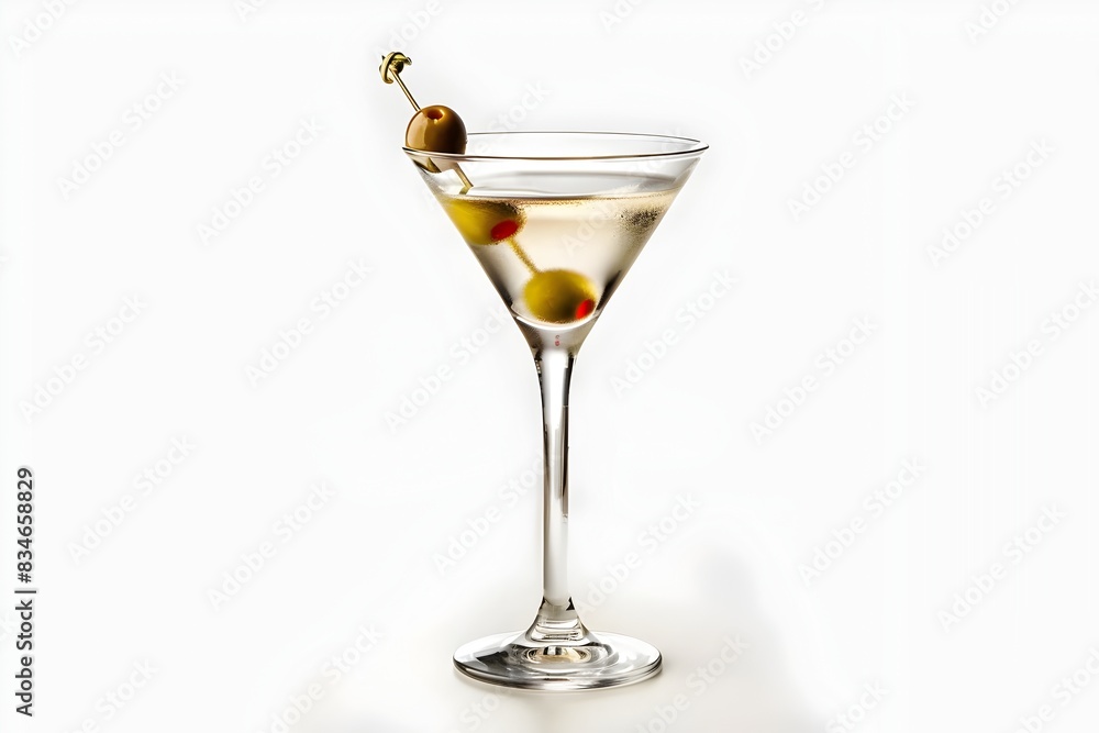 A Classic Martini Cocktail with Olive Garnish on White Background A Classic Martini Cocktail with Olive Garnish on White Background