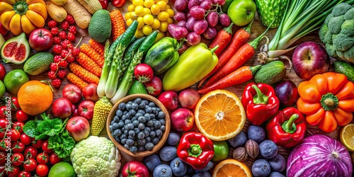 A colorful assortment of various fruits and vegetables   fresh  organic  produce  healthy  vibrant  assortment  nutrition  plant-based  colorful  market  garden  ripe  juicy  vegetarian