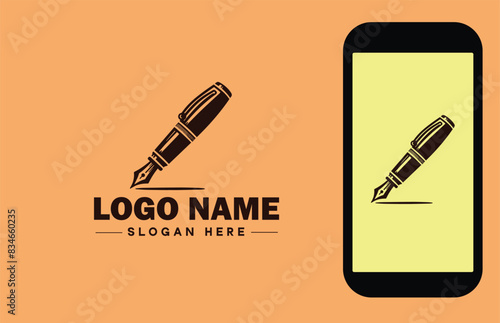 fountain pen icon Ink pen Quill pen Writing pen flat logo sign symbol editable vector