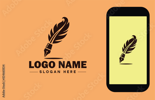 fountain pen icon Ink pen Quill pen Writing pen flat logo sign symbol editable vector