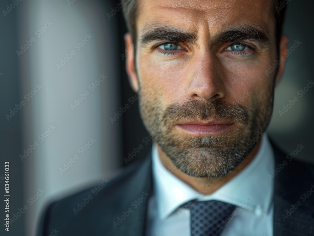 Serious businessman with beard looking pensive Serious businessman with beard looking pensive
