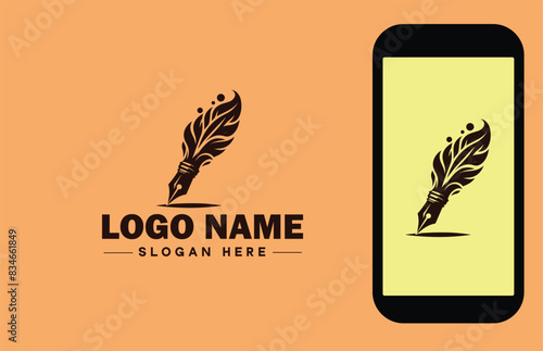 fountain pen icon Ink pen Quill pen Writing pen flat logo sign symbol editable vector