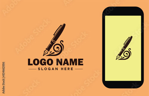 fountain pen icon Ink pen Quill pen Writing pen flat logo sign symbol editable vector