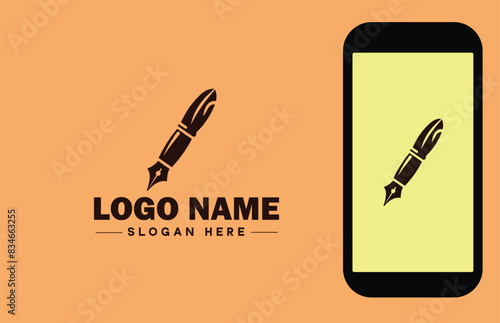 fountain pen icon Ink pen Quill pen Writing pen flat logo sign symbol editable vector