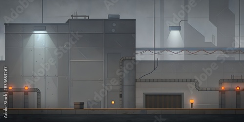 Post-Apocalyptic Electric Station Interior. Perfect for: Post-apocalyptic video game environments, platformer games, dystopian settings, Game development, indie game projects, platformer level design.