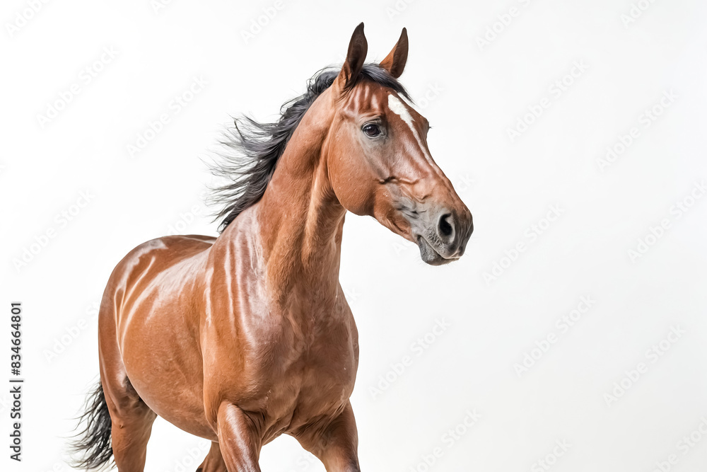 Chestnut Horse with Black Mane and Tail Running Isolated on White Background Chestnut Horse with Black Mane and Tail Running Isolated on White Background