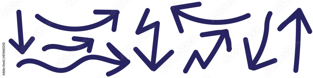 Vector arrow icons. Hand drawn arrows collection. Arrows set isolated on white background. Blue grunge hand drawn arrows. Vector arrow icons. Hand drawn arrows collection. Arrows set isolated on white background. Blue grunge hand drawn arrows.