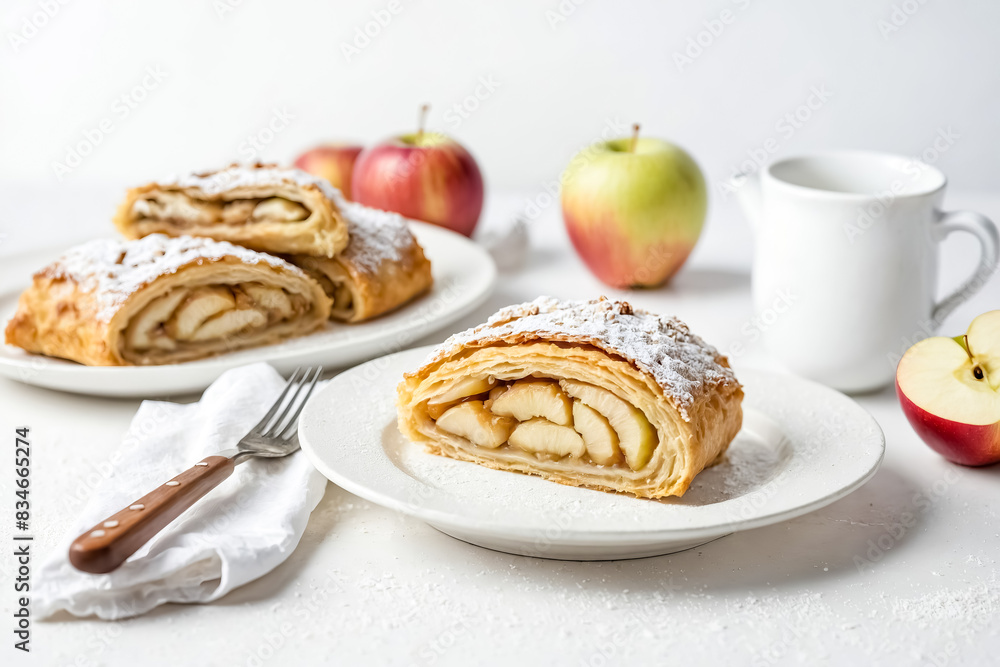 Apple Strudel with Powdered Sugar and Fresh Apples Apple Strudel with Powdered Sugar and Fresh Apples