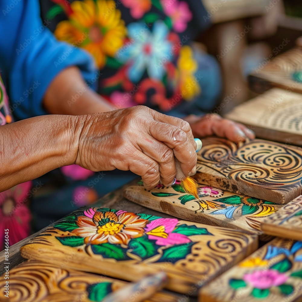 A close-up shot of traditional crafts being made at a local cultural festival A close-up shot of traditional crafts being made at a local cultural festival