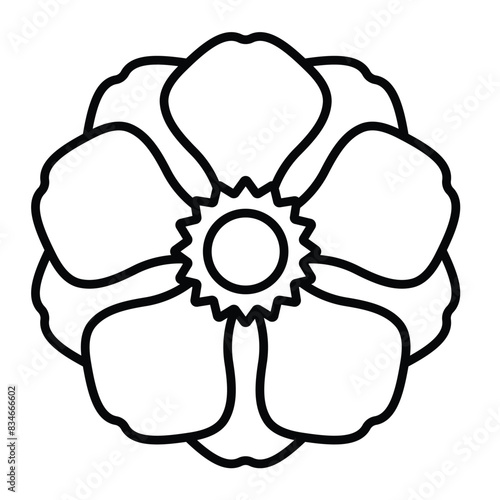 Flower icon. Blooming flower head. Flowering decorative plant in minimalist style. Modern lineart icon, editable thin strokes. Minimalistic style.  Botanical icon for a label, flower shop. 