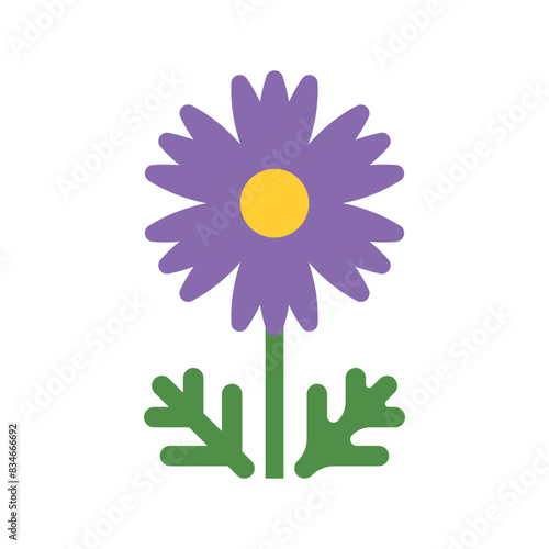 Cornflower flower. Simplicity cute plant, creative childish illustration. Wildflower with leaves abstract geometric style. Isolated vector on white. Best for minimalistic design