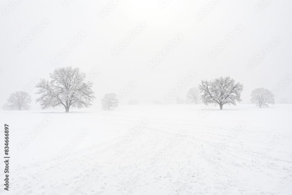 Obraz premium Snow covered trees in a wintery landscape