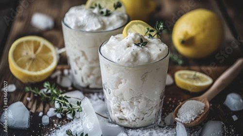 Wallpaper Mural  A tight shot of two glasses, each filled with ice, lemons, and additional ice cubes, resting on a table Nearby, more lemons and a wooden spoon laden with Torontodigital.ca