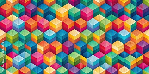 Colorful abstract isometric geometry pattern , abstract, vibrant, colorful, geometric, shapes, design, art, background, texture, symmetry, digital, modern,, futuristic, pattern, decorative