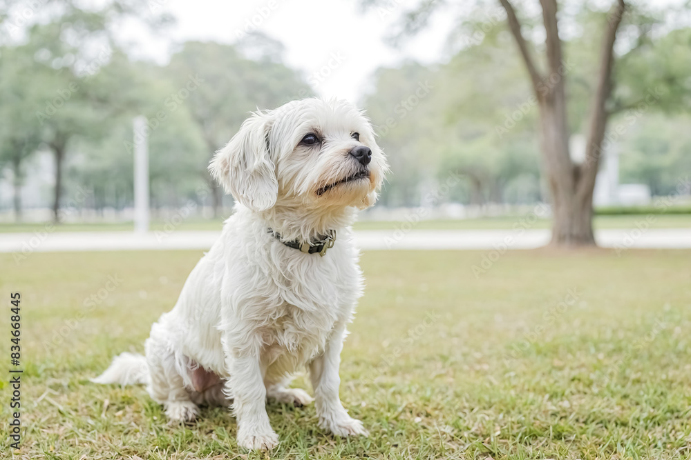 White Dog Sitting on Green Grass White Dog Sitting on Green Grass