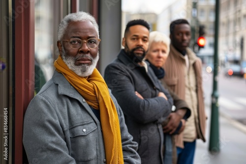 Group of multiethnic men and women standing in the street, portrait